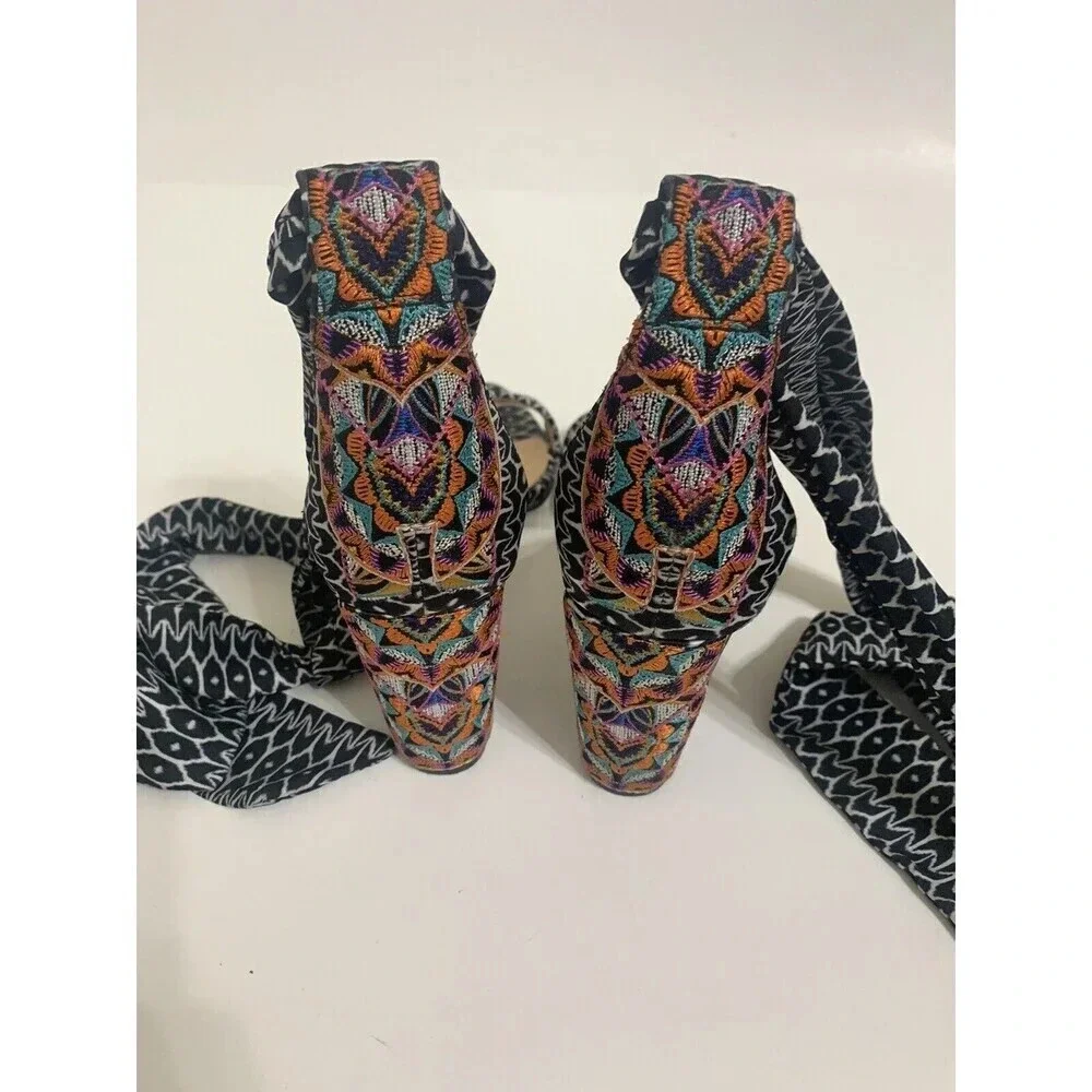 Trina‎ Turk x INC Kanata Ankle Wrap Embroidered Heel Sandals Sz 7